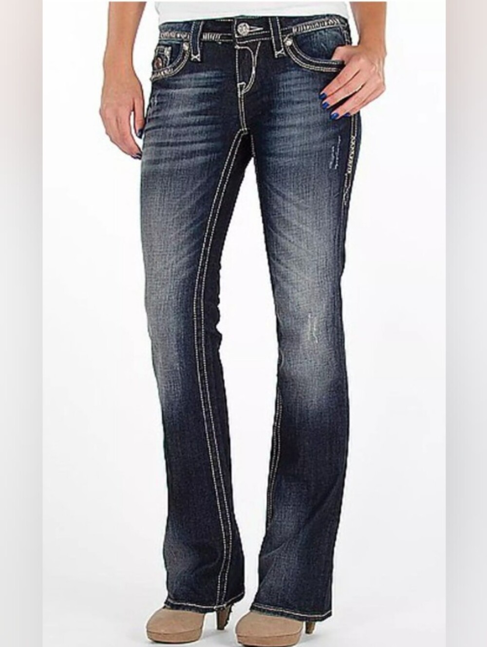 Rock Revival Semah Mid-Rise Boot Stretch Ripped Jeans Ladies Size 24 - Picture 7 of 16